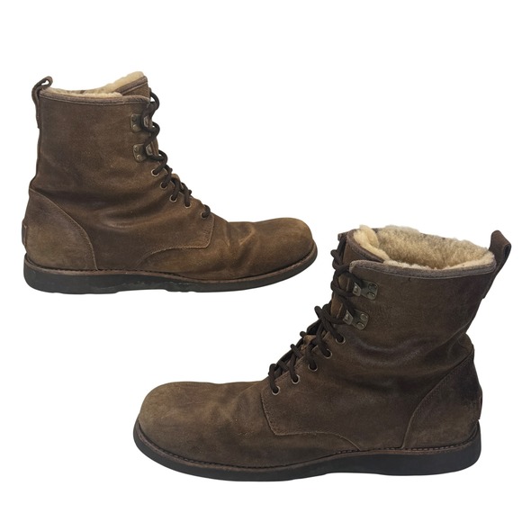 UGG Hannen Waterproof Boots Brown Suede Shearling Lined Vibram Mens 11 Winter - Picture 7 of 11